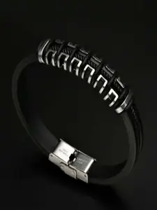 Fashion Frill Men Leather Silver-Plated Wraparound Bracelet