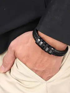 Fashion Frill Men Leather Silver-Plated Wraparound Bracelet