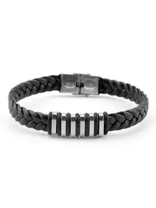 Fashion Frill Men Leather Silver Plated Wraparound Bracelet