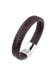 Fashion Frill Men Leather Silver Plated Wraparound Bracelet