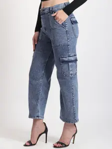 TYFFYN Women Jean Wide Leg High-Rise Clean Look Light Fade Stretchable Jeans