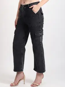 TYFFYN Women Jean Slim Fit High-Rise Cropped Cargo Stretchable Jeans