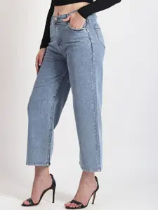 TYFFYN Women Jean Wide Leg High-Rise Clean Look Light Fade Stretchable Jeans