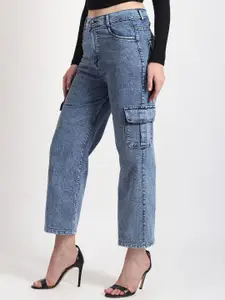 TYFFYN Women Jean Wide Leg High-Rise Clean Look Heavy Fade Stretchable Jeans