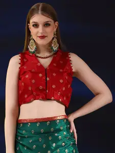 Saree mall Green & Red Floral Motifs Printed Zari Bagh Saree