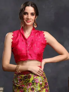 Saree mall Green & Pink Kalamkari Printed Zari Sungudi Saree