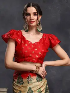 Saree mall Beige & Red Ethnic Motifs Printed Bagh Saree