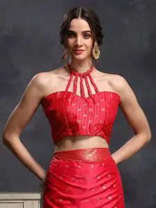 Saree mall Red & Cream-Coloured Ethnic Motifs Printed Zari Ikat Saree