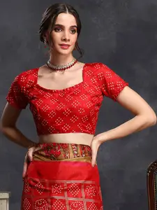 Saree mall Red & Beige Bandhani Printed Patola Saree