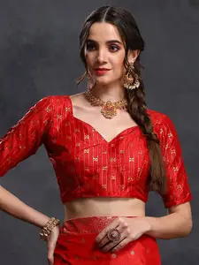 Saree mall Red & Cream-Coloured Ethnic Motifs Printed Zari Ikat Saree