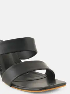 DressBerry Black Double Strap Open Toe Block Heels