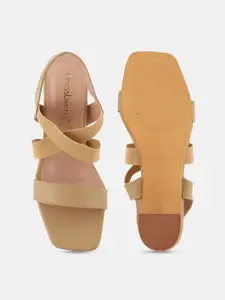 DressBerry Beige Strappy Open Toe Block Heels