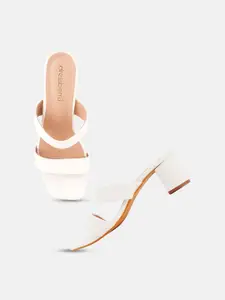 DressBerry White Double Strap Open Toe Block Heels