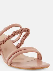 DressBerry Peach-Coloured Strappy Open Toe Block Heels