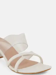 DressBerry White Strappy Open Toe Block Heels