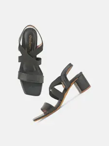 DressBerry Black Strappy Open Toe Block Heels