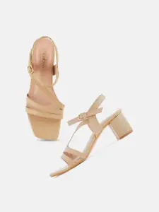 DressBerry Beige Strappy Open Toe Block Heels