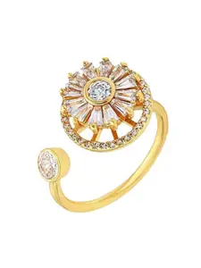 ZIVOM Gold-Plated CZ-Stone Studded Flower Baguette Design Finger Ring