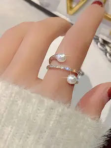 ZIVOM 18KT Gold-Plated CZ-studded Open Back Finger Ring