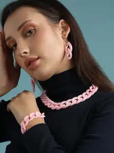 DressBerry Pink Necklace & Earring With Bracelet