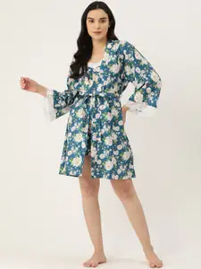 Ms.Lingies Floral Printed Satin Night Suit with Robe