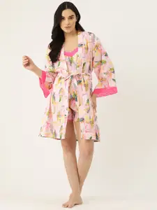 Ms.Lingies Women Floral Printed Night suit with Robe