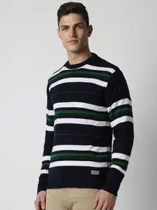PETER ENGLAND UNIVERSITY Men Navy Blue Striped Pullover