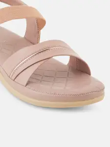 DressBerry Peach-Coloured Textured Open Toe Flats