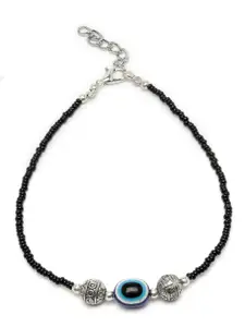 NVR Set Of 2 Brass-Plated Evil Eye Charm & Beaded Anklets