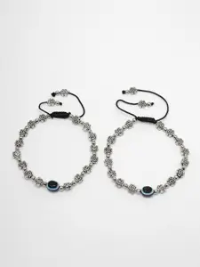 NVR Set Of 2 Evil Eye & Floral Beaded Anklets