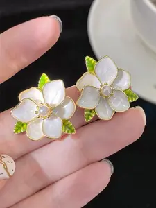 VAGHBHATT Gold Plated Beaded Floral Stud Earrings