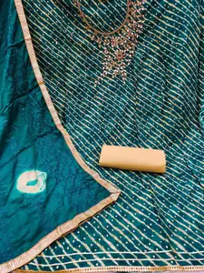 MANVAA Leheriya Printed Zardosi Unstitched Dress Material