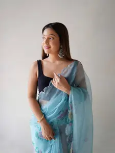 Mitera Floral Embroidered Organza Designer Saree