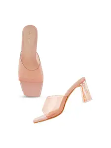 DressBerry Peach-Coloured Open Toe Block Heels