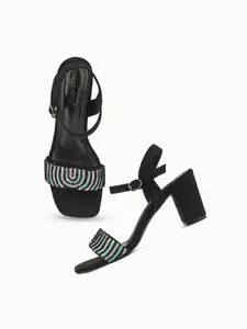 DressBerry Black Embellished Open Toe Suede Block Heels