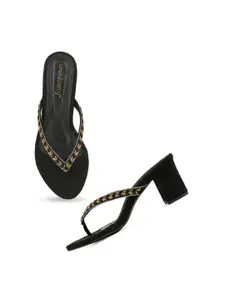 DressBerry Black Embellished Open Toe Suede Block Heels