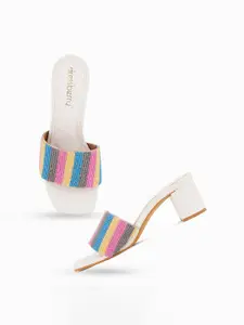 DressBerry White Embellished Open Toe Block Heels