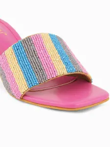 DressBerry Pink Embellished Open Toe Block Heels