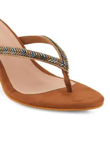 DressBerry Brown Embellished Suede Block Heels