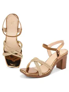 XE Looks Embellished Open Toe Block Heels