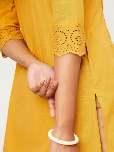 max Schiffli Textured Yoke Design Pleated Kurta