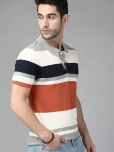 The Roadster Lifestyle Co. Stripes Polo Collar Pure Cotton Tshirt