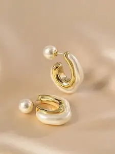 KARISHMA KREATIONS Gold-Plated Stainless Steel Pearls Beaded Half Hoop Earrings