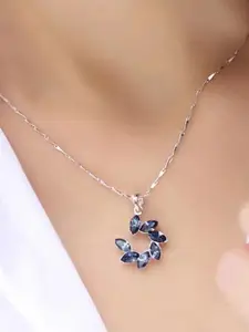 Shining Diva Fashion Silver-Plated Crystals-Studded Pendant With Chain