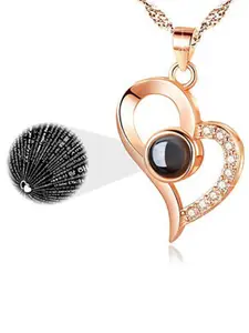 Shining Diva Fashion Rose Gold-Plated Crystal-Studded Heart Shaped Pendant With Chain