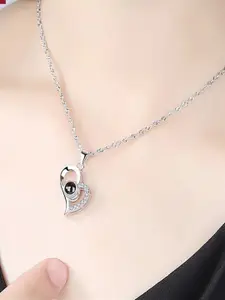 Shining Diva Fashion Silver-Plated Crystals-Studded Heart-Shaped Pendant With Chain