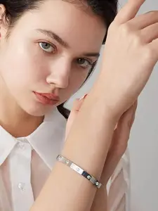 Shining Diva Fashion Crystals Silver-Plated Bangle-Style Bracelet