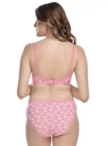 PIBU Pack Of 2 Floral Printed Lightly Padded Cotton Bra With Brief