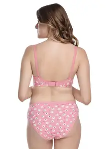 PIBU Pack Of 2 Floral Printed Lightly Padded Cotton Bra With Brief