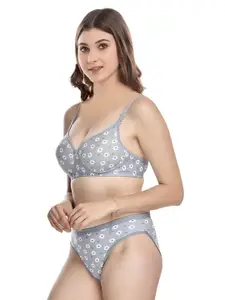 PIBU Floral Printed Lightly Padded Cotton Bra With Brief